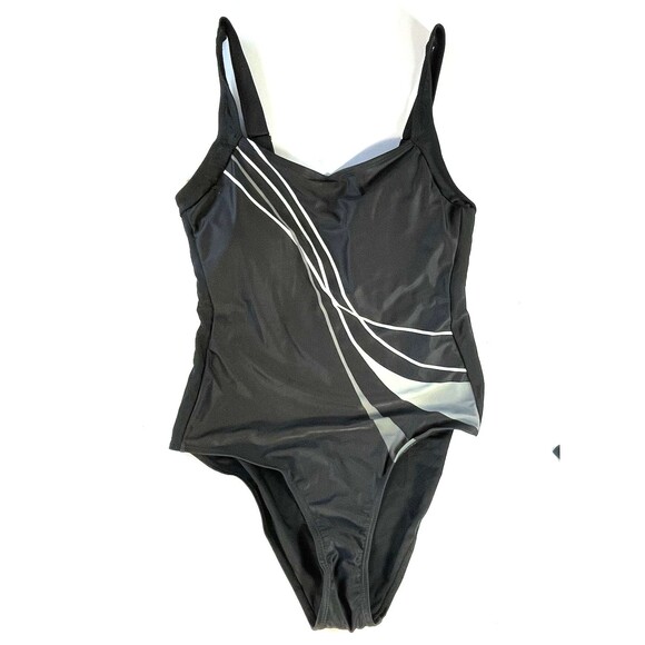 Women's one piece swimsuit block color black and white large simple bathing suit - Picture 1 of 16